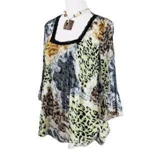 90s Y2K Bell Sleeve Animal Print Blouse Multicolor  S